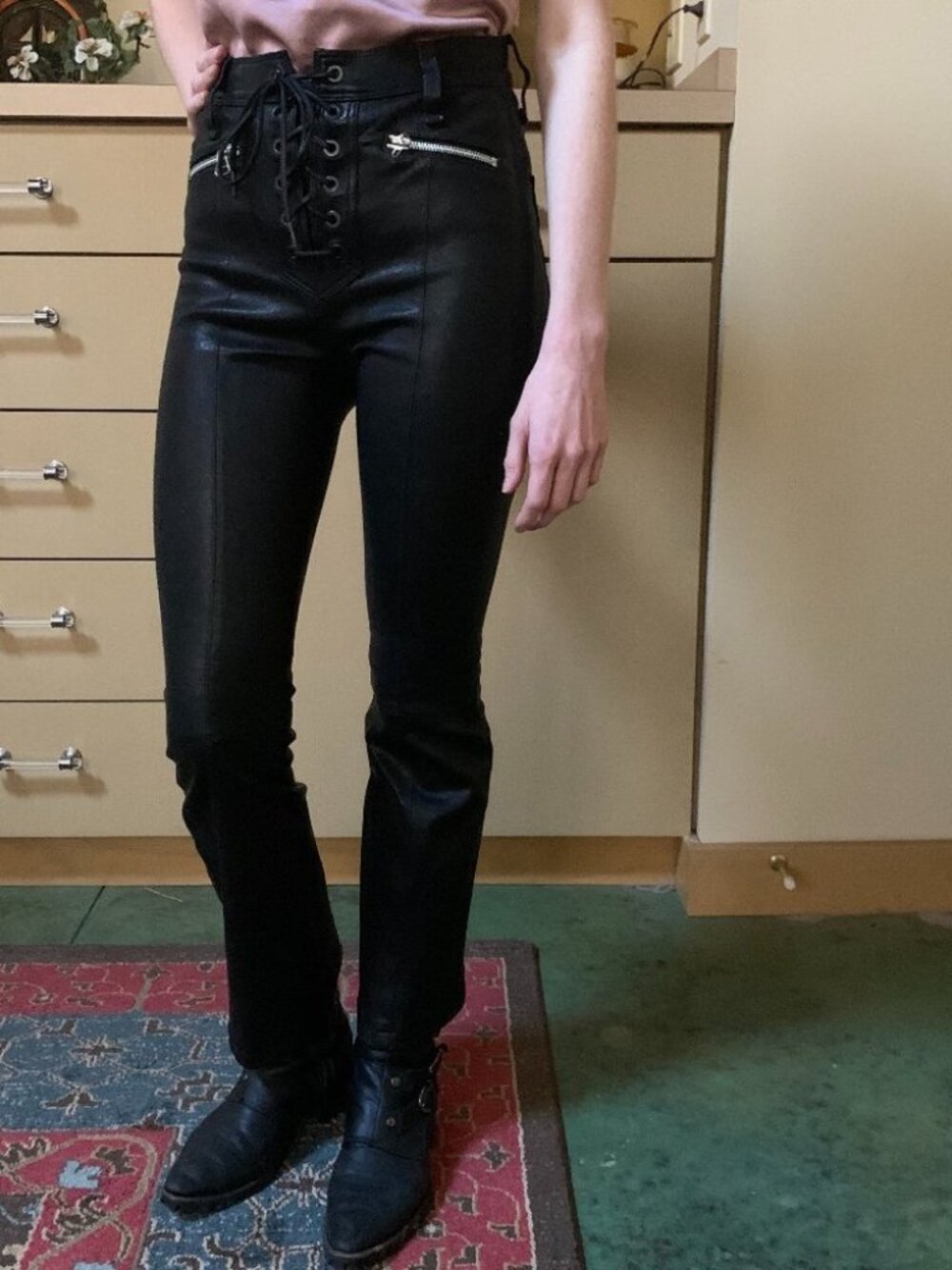 Rag and Bone lace up bell leather pants